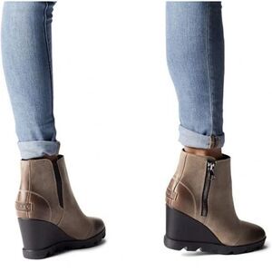 Sorel Joan Uptown Zip Leather Wedge Booties